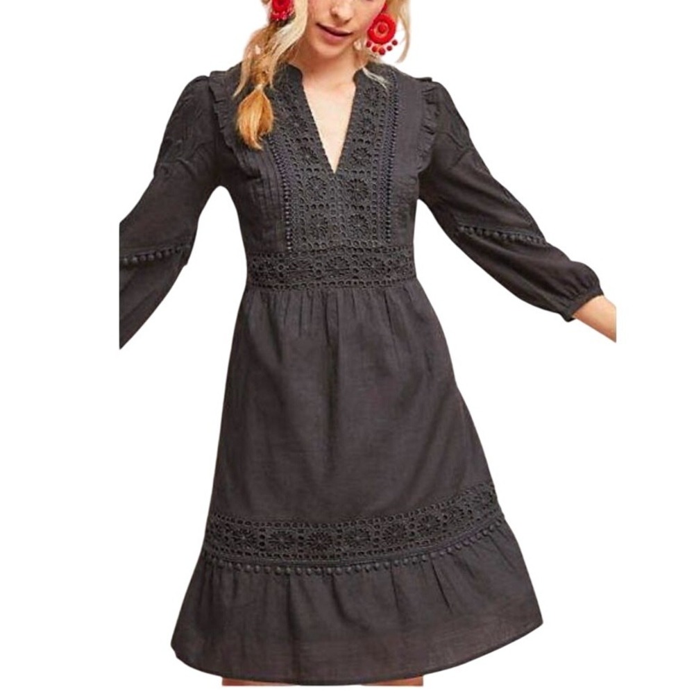 $178 RARE NWT Anthropologie‎ Akemi + Kin Blk Josephine Embroidered Iolet Dress S